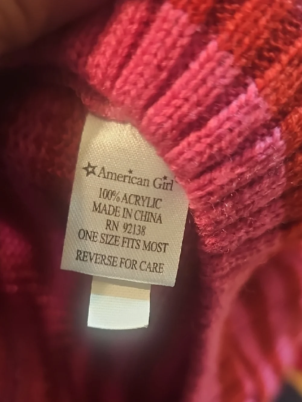 American Girl NWOT Girls Pink and Red Striped Knit Beret with Star Accent